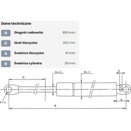 Dujinė spyruoklė l600 mm 650n stabilus ca113956