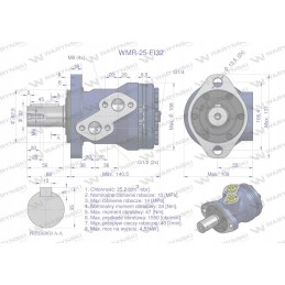 WMR orbitinis hidraulinis variklis 25 cm3 aps./min su velenu