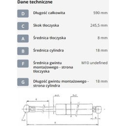 Dujinė spyruoklė l590 mm 370n stabilus ca984442