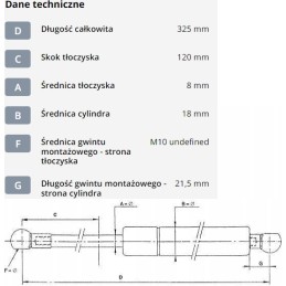 Dujinė spyruoklė l325 mm 150n stabilus ca752762