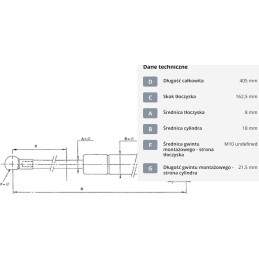 Dujinė spyruoklė l405 mm 150n stabilus ca752827