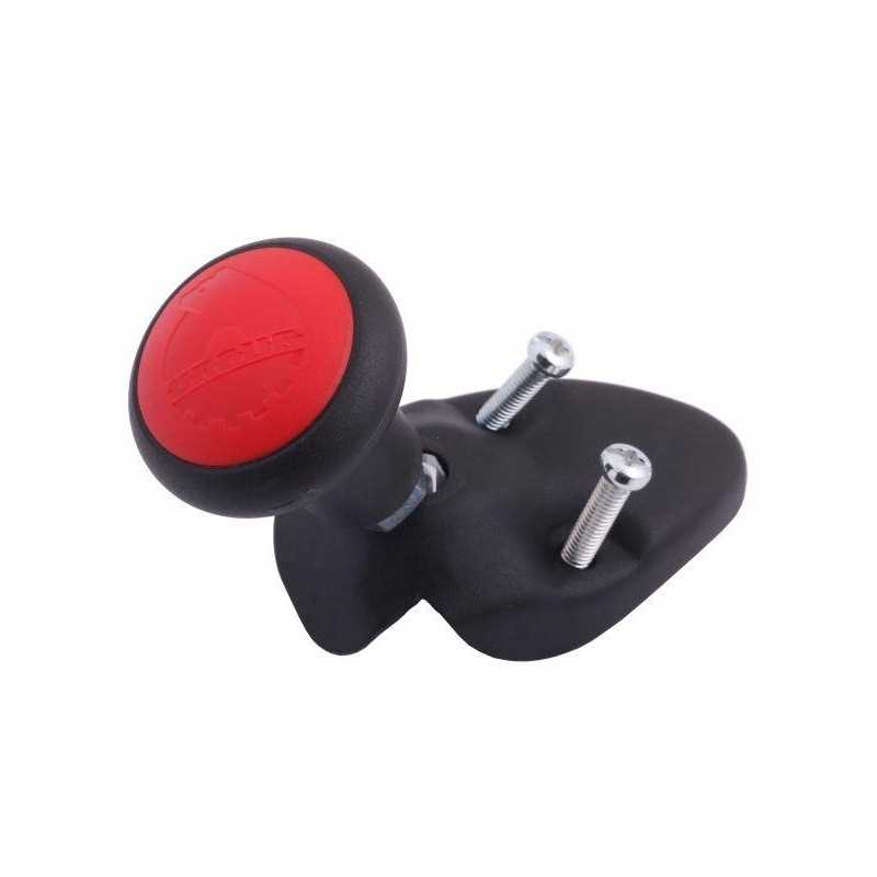 Raudona vairo rankenėlė dengia rėmo laikiklį