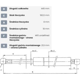 Dujinė spyruoklė l445 mm 600n stabilus ca2646nz