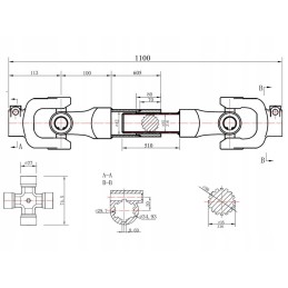 Jėgos perdavimo velenas 110 cm frezavimo traktoriui