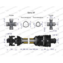 Kardaninis velenas 860 1200 460 nm 900 nm platus kampas Warynski