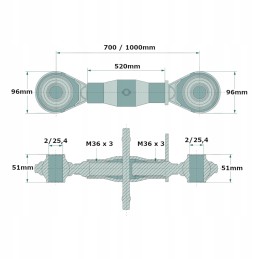 Viršutinė jungtis 700 1000 mm m36x3 cat 2 2