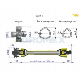 Šarnyrinis ir teleskopinis velenas 610 800 mm 970 nm 80430