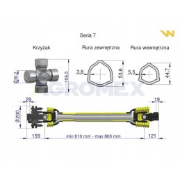 Šarnyrinis ir teleskopinis velenas 610 800 mm 970 nm 80430