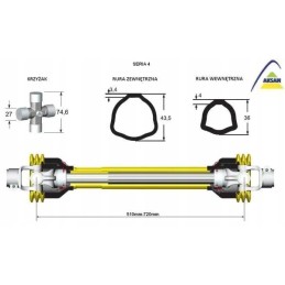 Šarnyrinis ir teleskopinis velenas 510-720mm 460nm pločio