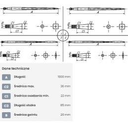 Krautuvas, paprastas kvadratinis profilis 36x1000 mm