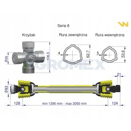 Kardaninis velenas 1290 2050mm 1250nm CE Warynski