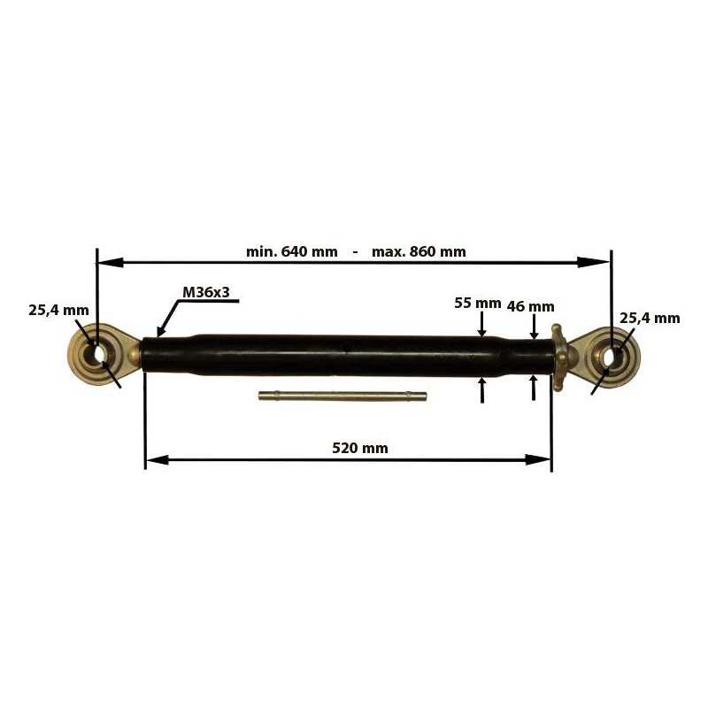 Viršutinė centrinė jungtis 640 860mm m36x3 cat 2 2