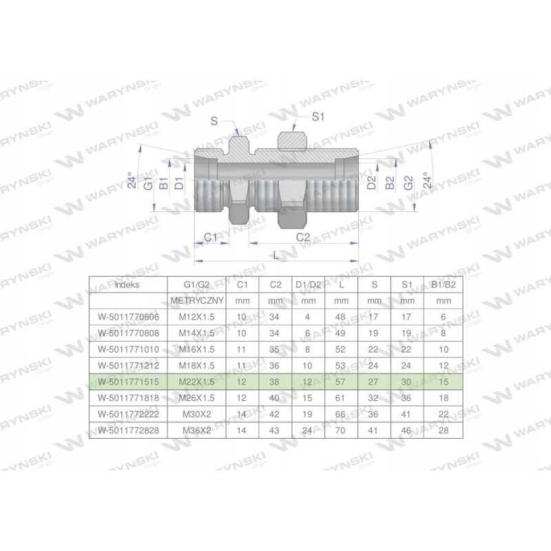 Metrinė pertvaros hidraulinė jungtis bb m22x1