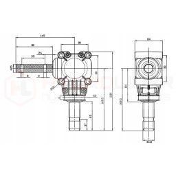 Aliuminio kampinė pavara eco 1 1 PTO 65mm hidrolideris