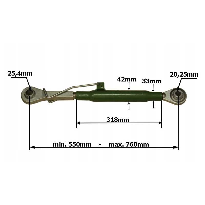 Centrinė jungtis, traukimo strypas 550 760mm m27x3