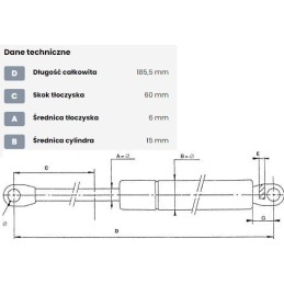 Dujinė spyruoklė L185 5 mm 250N stabilus CA192880