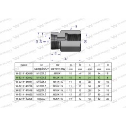 Diferencialo įvorė hidr. m14x1 5 x m12x1 5 warynski