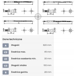 Krautuvas tiesus kvadratinis profilis 45x820 mm