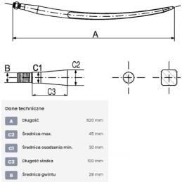 Krautuvas tiesus kvadratinis profilis 45x820 mm