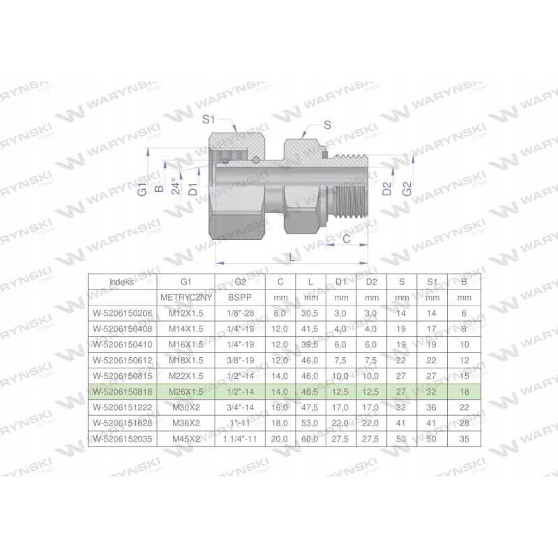 Hidraulinė jungtis ab evge m26x1 5 18l x 1 2