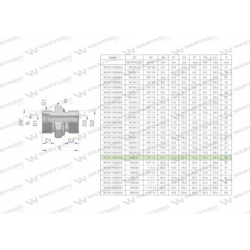 Hidraulinė jungtis bb xge m30x2 22l x 1 2
