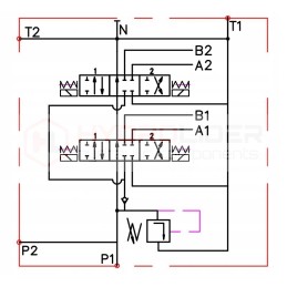 Hidraulinis skirstytuvas, 2 sekcijų, 80l, elektrinis, 24v