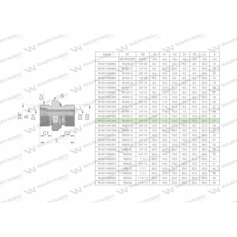 Hidraulinė jungtis bb xge m18x1 5 12l x 1 2