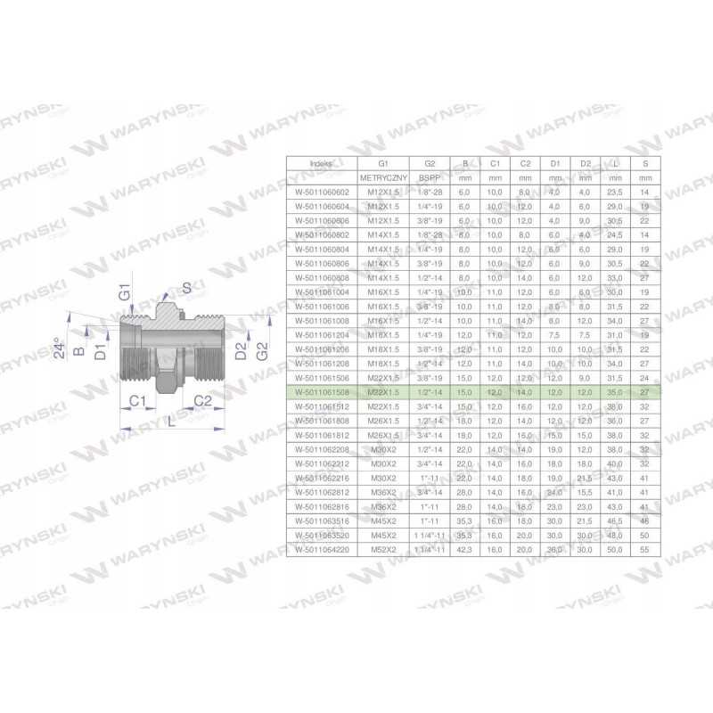 Hidraulinė jungtis bb xge m22x1 5 15l x 1 2