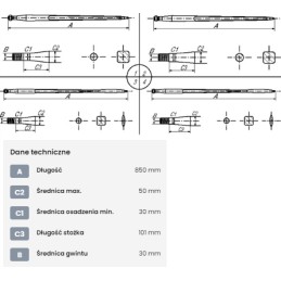 Krautuvas, paprastas kvadratinis profilis 50x850 mm