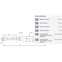 Dujinė spyruoklė l525 mm 500n stabilus ca084700