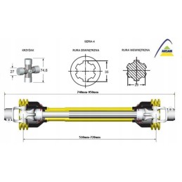 Kardaninis velenas 510 720 mm 460 nm įskilęs