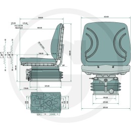 Mechaniškai amortizuota PVC operatoriaus sėdynė