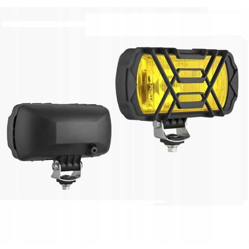 Geltonas halogeninis kelio žibintas su grotelėmis ir žibintais