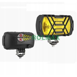 Geltonas halogeninis kelio žibintas su grotelėmis ir žibintais