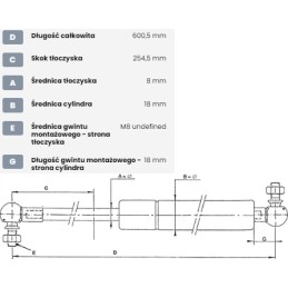 Dujinė spyruoklė L600 5 mm 180N stabilus CA287512