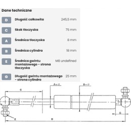 Dujinė spyruoklė L245 5 mm 300N stabilus CA313718