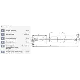 Dujinė spyruoklė l173 mm 350n stabilus ca9694by