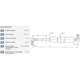 Dujinė spyruoklė l173 mm 250n stabilus ca9693bc