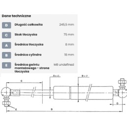 Dujinė spyruoklė L245 5 mm 250N stabilus CA375446