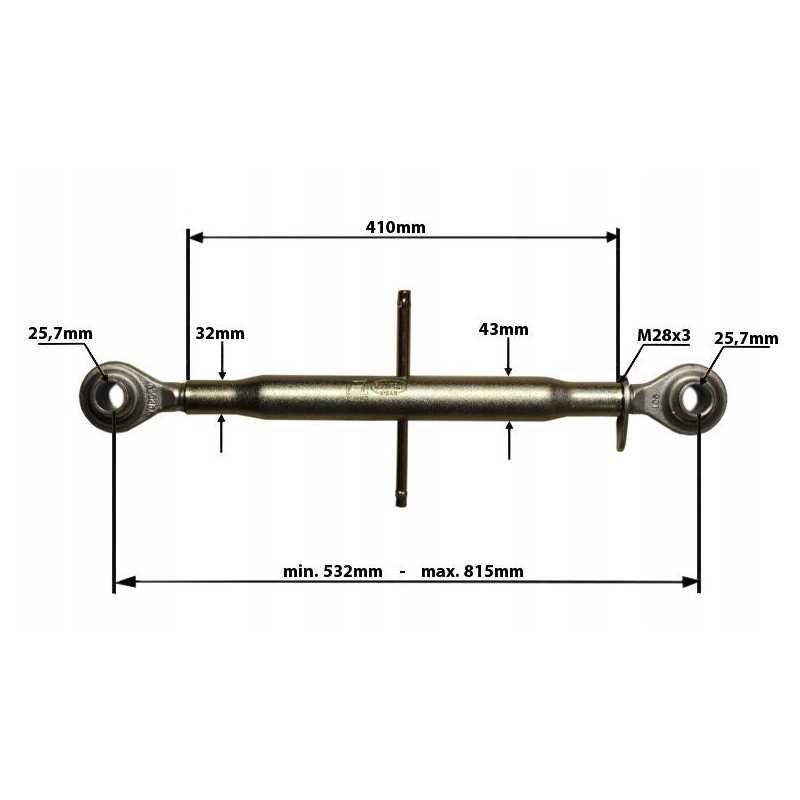 Viršutinė centrinė jungtis 25 7x25 7mm dl 532 815mm