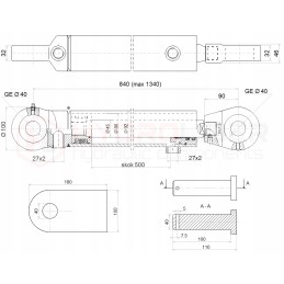 Hidraulinis cilindras 80 45 500 ausų