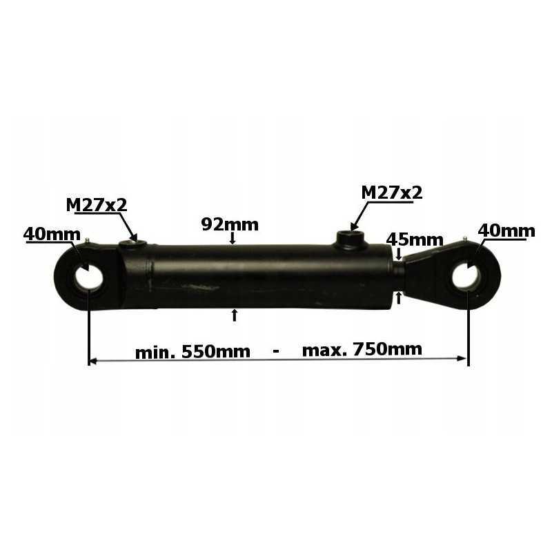 Dvipusis hidraulinis cilindras 550-750mm fi 40mm