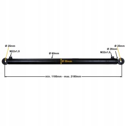 Dvigubo veikimo hidraulinis cilindras 1180 2180mm 25mm