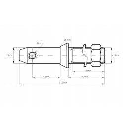 Apatinės trauklės kaištis 28x150 mm sriegis M22x40 mm