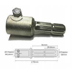 Adapteris Kardaninis velenas 20 pjaustytuvų 44 mm 8 frezos 38 mm