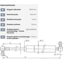 Dujinė spyruoklė l195 5 mm 250n stabilus ca4906dz