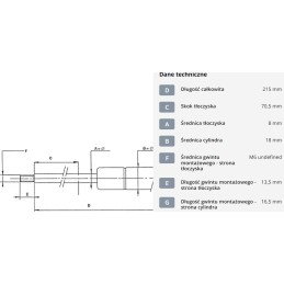 Dujinė spyruoklė l215 mm 180n stabilus ca288616