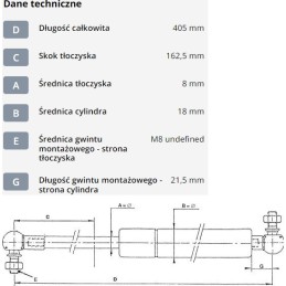 Dujinė spyruoklė l405 mm 100n stabilus CA083577