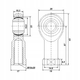 Pavaros kilpa fi 10mm dešiniojo sriegio M10x20 vidinė