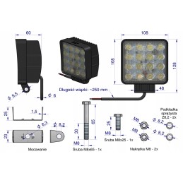 Kvadratinė darbinė lempa 48w 16 led glanz l0115g